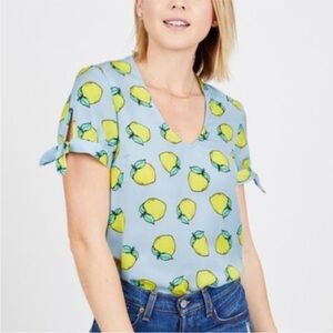 Modcloth Retro Lemon Print Short Sleeve Blouse Size XXS NEW